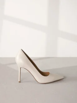 Bone White Leather Point Toe Court Shoes