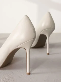 Bone White Leather Point Toe Court Shoes