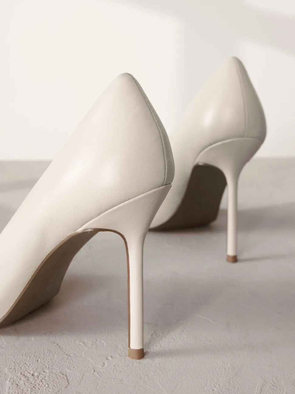 Bone White Leather Point Toe Court Shoes