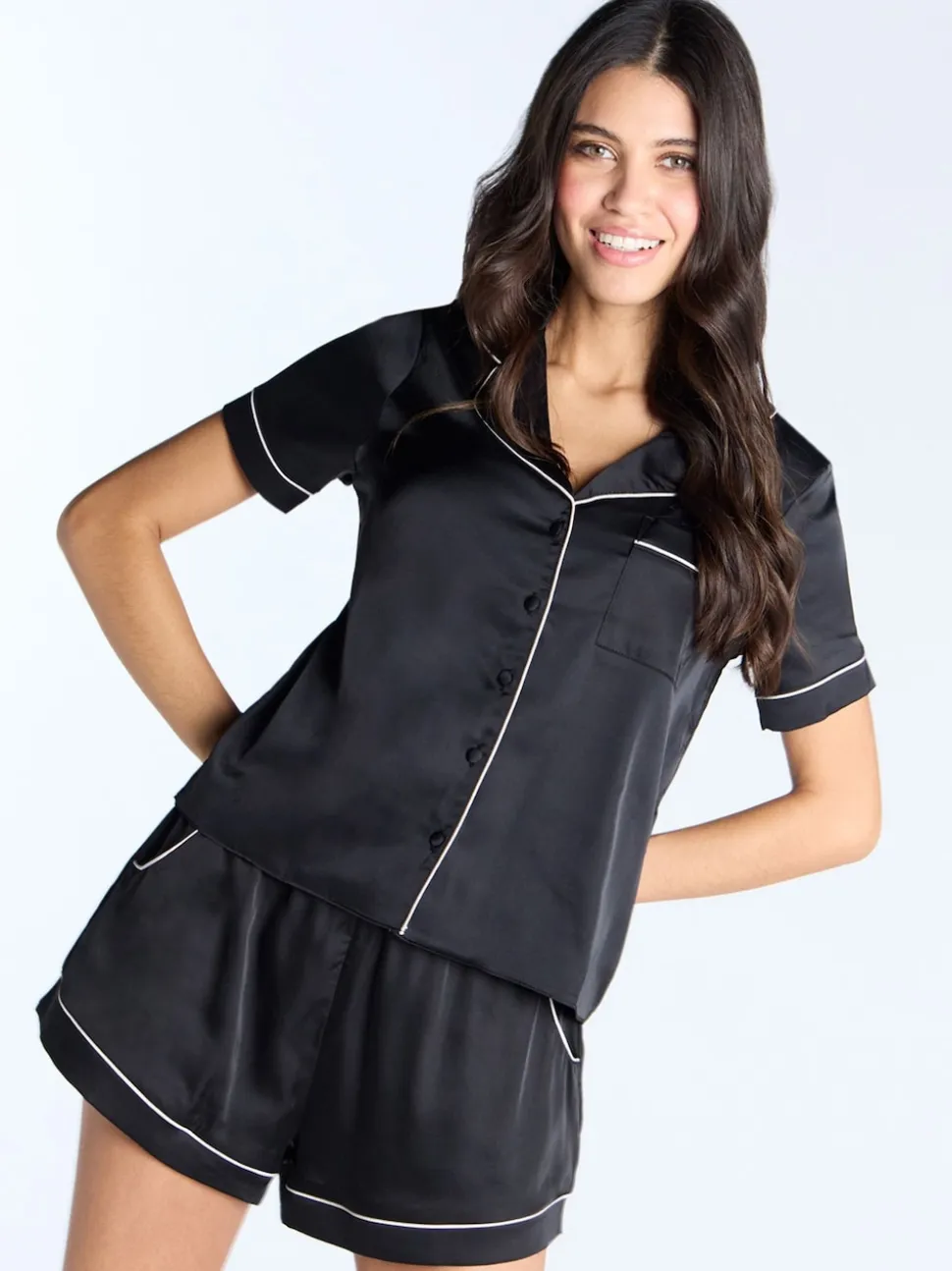 Boux Avenue Black Luxe Satin Short Pyjamas Set