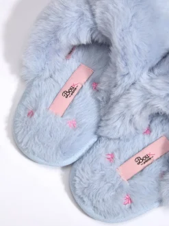 Boux Avenue Blue Bow Embroidered Cross Band Slider Slippers
