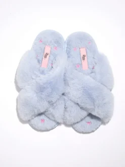 Boux Avenue Blue Bow Embroidered Cross Band Slider Slippers