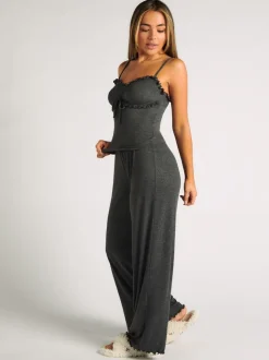 Boux Avenue Grey Rib Frill Cami & Pant Pyjama Set