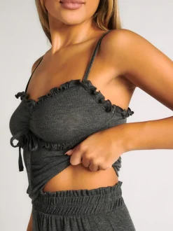 Boux Avenue Grey Rib Frill Cami & Pant Pyjama Set