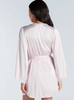 Boux Avenue Pink Kaya Lace Trim Satin Robe