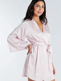 Boux Avenue Pink Kaya Lace Trim Satin Robe