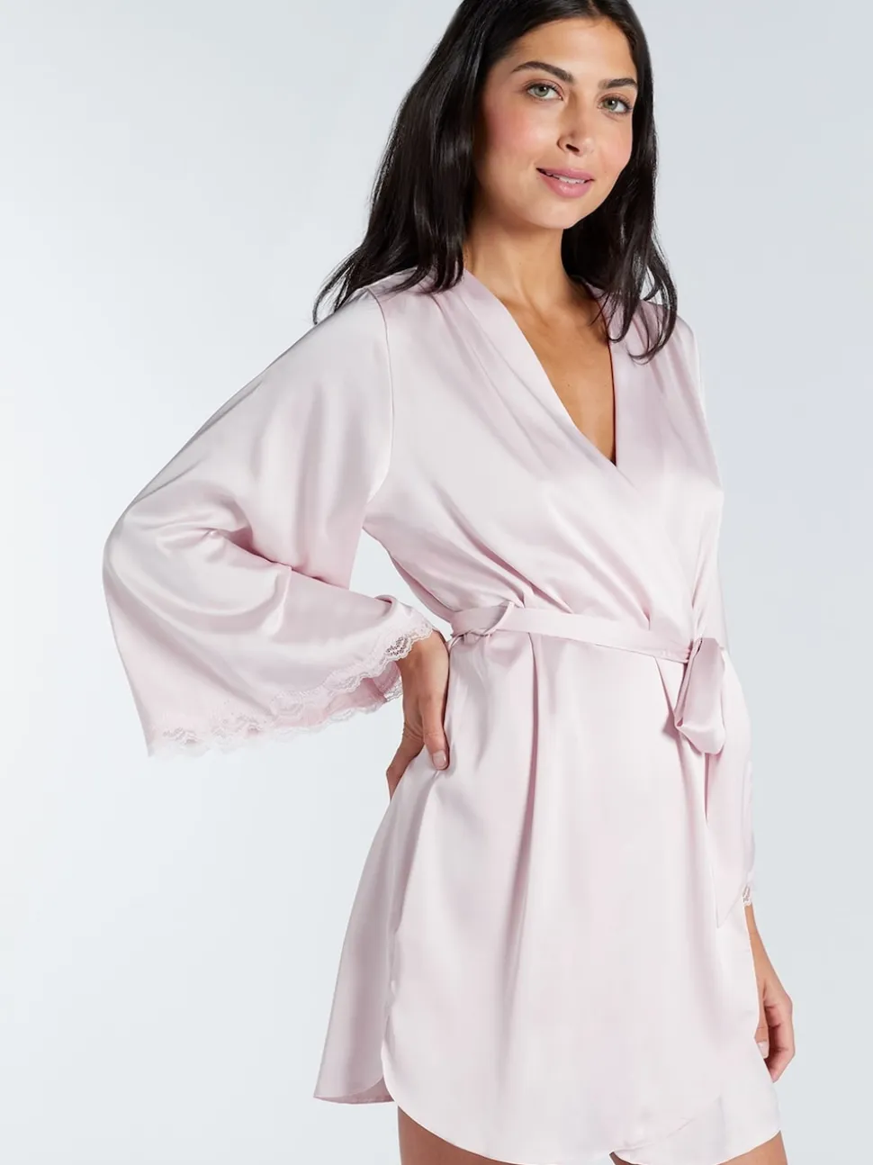 Boux Avenue Pink Kaya Lace Trim Satin Robe