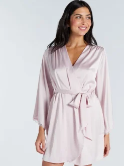 Boux Avenue Pink Kaya Lace Trim Satin Robe