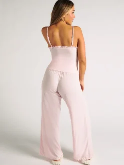 Boux Avenue Pink Rib Frill Cami & Pant Pyjama Set