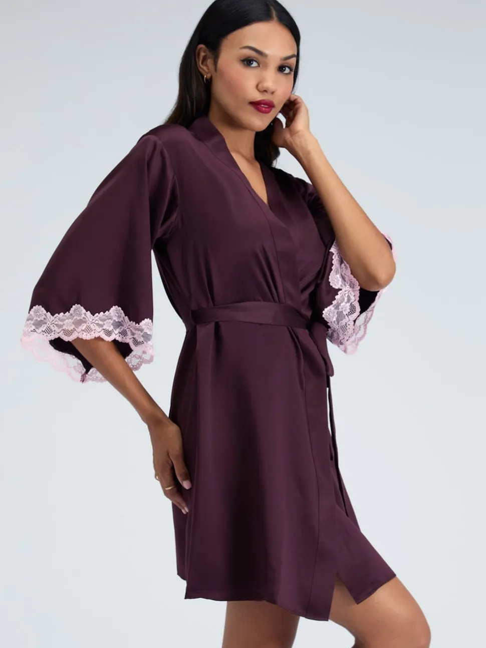 Boux Avenue Purple Amelia Satin Short Robe