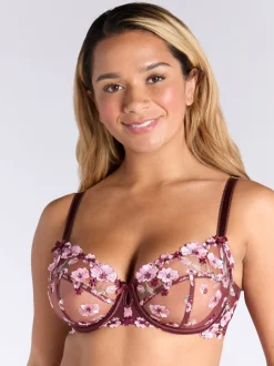 Boux Avenue Red Evelyn Floral Embroidered Balconette Bra