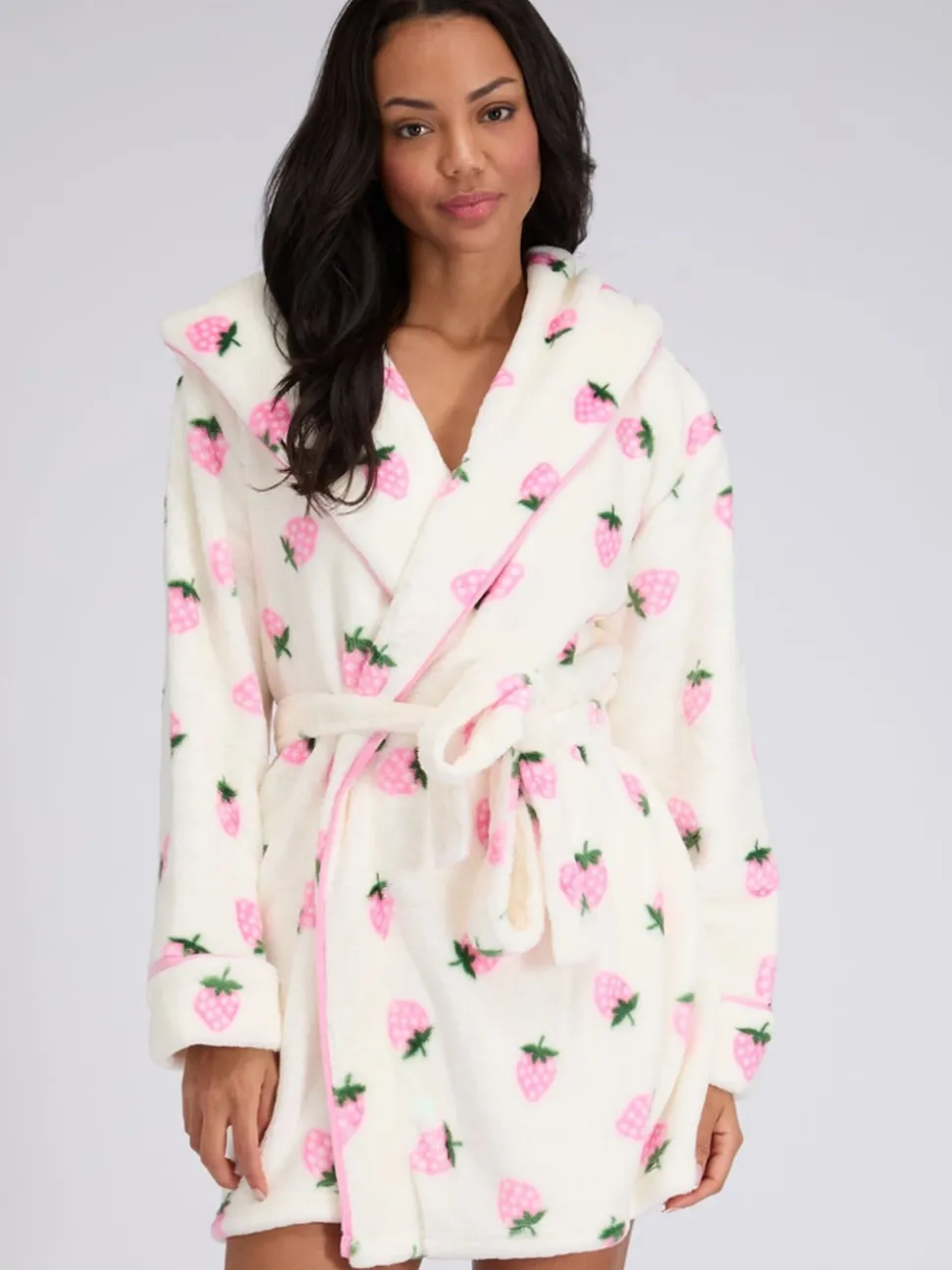 Boux Avenue White Fluffy Strawberry Short Dressing Gown
