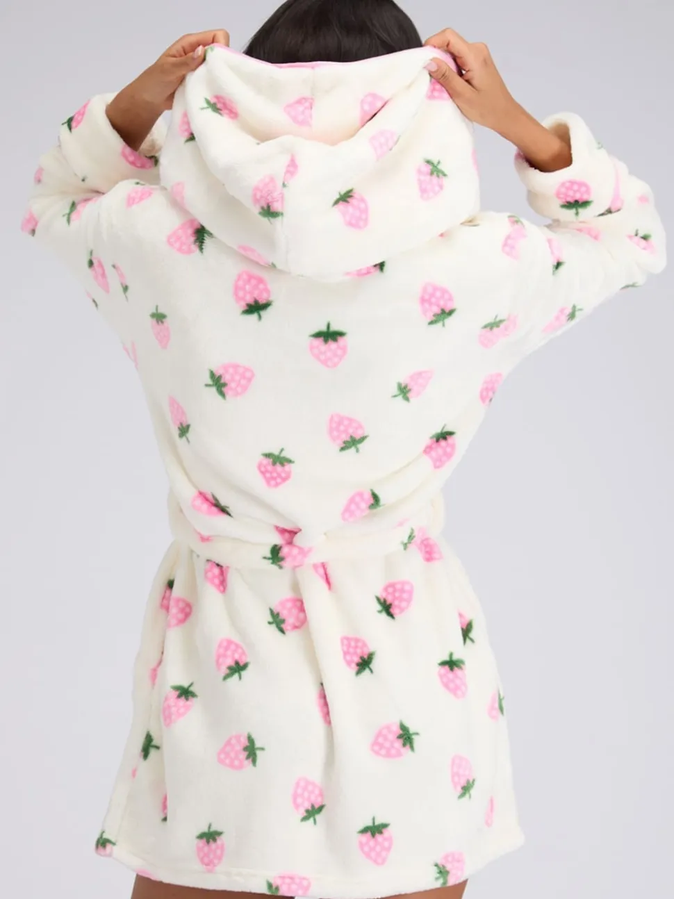 Boux Avenue White Fluffy Strawberry Short Dressing Gown