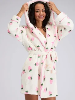 Boux Avenue White Fluffy Strawberry Short Dressing Gown