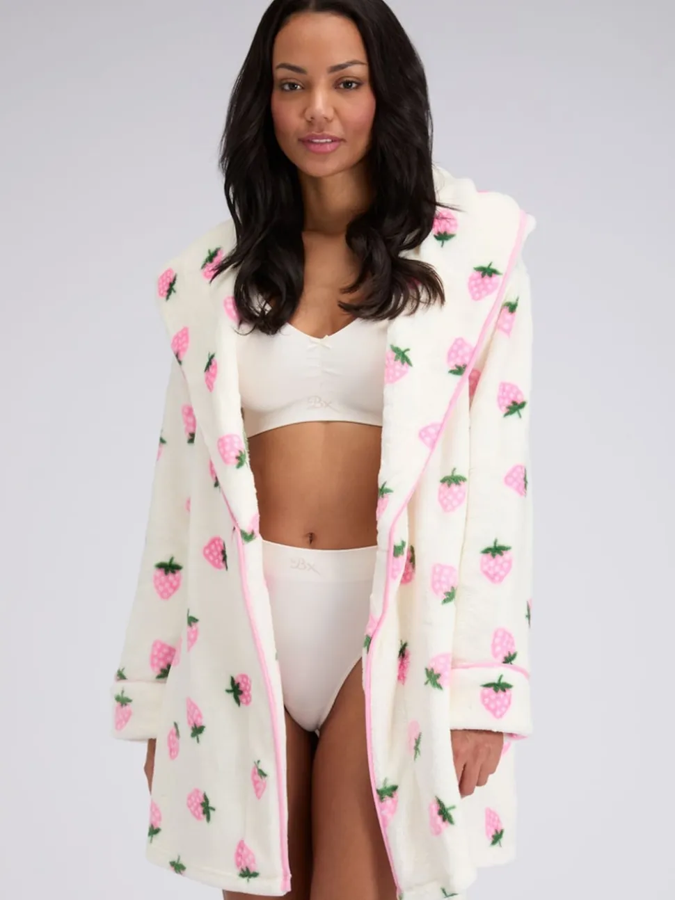 Boux Avenue White Fluffy Strawberry Short Dressing Gown
