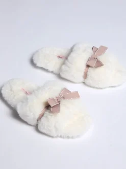 Boux Avenue White Plush Bow Mix Slipper Sliders