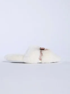 Boux Avenue White Plush Bow Mix Slipper Sliders