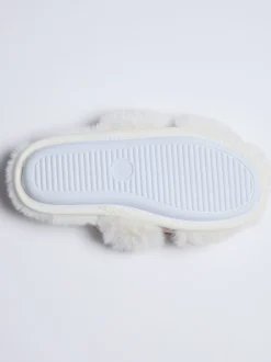 Boux Avenue White Plush Bow Mix Slipper Sliders