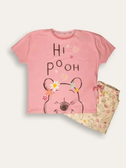 Brand Threads Black Pink and White Winnie The Pooh Short 100% Cotton Pyjama Set
