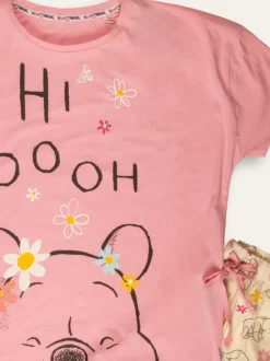 Brand Threads Black Pink and White Winnie The Pooh Short 100% Cotton Pyjama Set