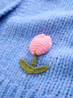 Bright Blue 3D Tulip Soft Touch Chunky Knit Cardigan