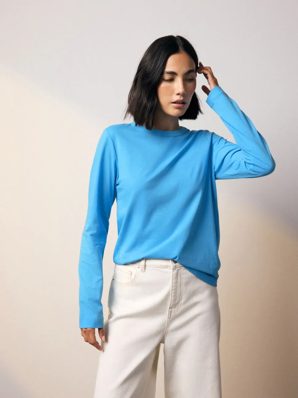 Bright Blue Long Sleeve Crew Neck T-Shirt