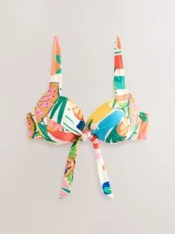 Bright Fruit Stripe Bow Front Padded Wired Bikini Top