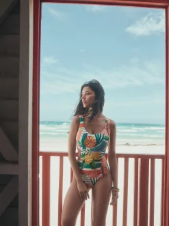Bright Fruit Stripe Dd+ Wired Scoop Neck Tummy Control Swimsuit