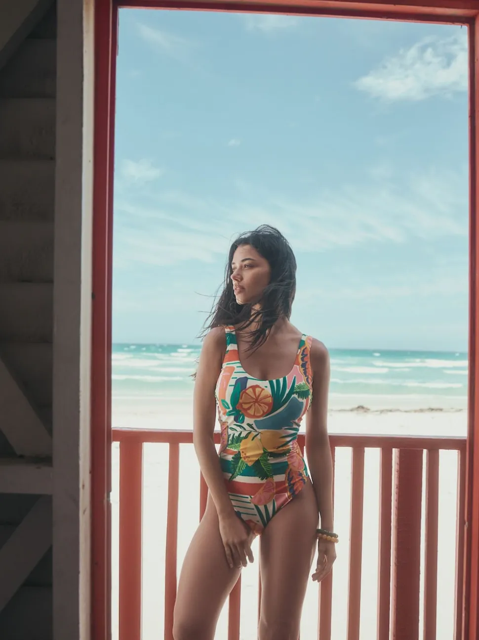 Bright Fruit Stripe Dd+ Wired Scoop Neck Tummy Control Swimsuit