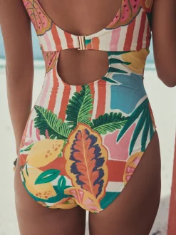 Bright Fruit Stripe Dd+ Wired Scoop Neck Tummy Control Swimsuit