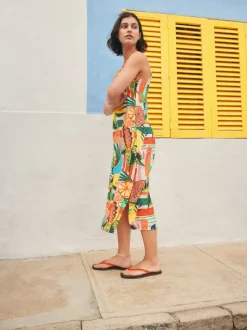 Bright Fruit Stripe Midi Slip Summer Dress