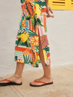 Bright Fruit Stripe Midi Slip Summer Dress