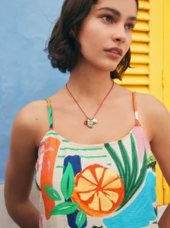 Bright Fruit Stripe Midi Slip Summer Dress