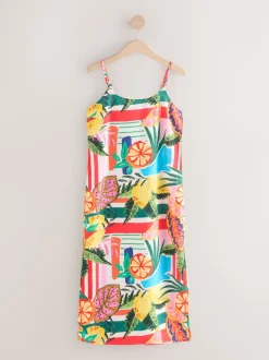 Bright Fruit Stripe Midi Slip Summer Dress
