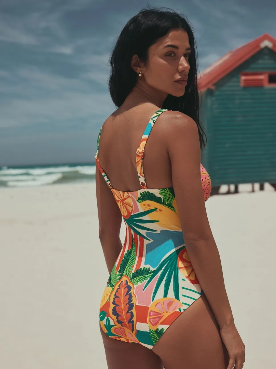 Bright Fruit Stripe Utrim Tummy Control Plunge Swimsuit