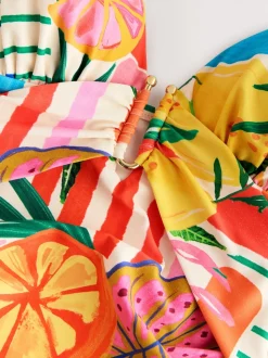 Bright Fruit Stripe Utrim Tummy Control Plunge Swimsuit