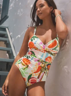 Bright Fruit/Tropical Print Shaping Tummy Control Swimsuit