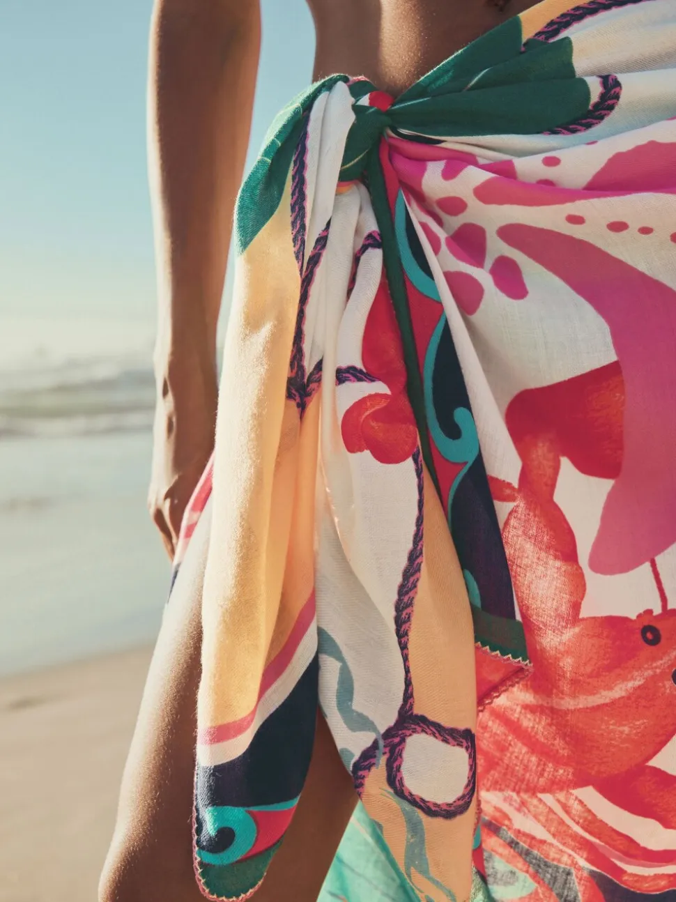 Bright Lobster Print Lightweight Scarf