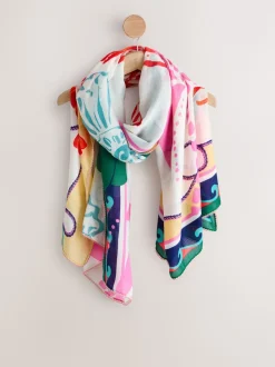 Bright Lobster Print Lightweight Scarf