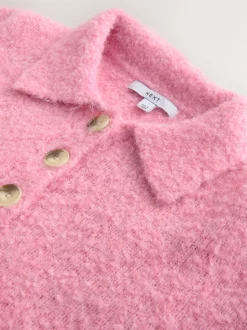 Bright Pink Boucle Long Sleeve Polo Jumper