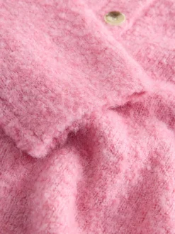 Bright Pink Boucle Long Sleeve Polo Jumper