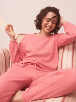 Bright Pink Cosy Waffle Long Sleeve Pyjamas