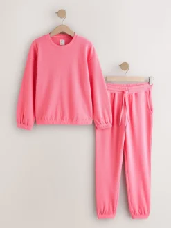 Bright Pink Cosy Waffle Long Sleeve Pyjamas