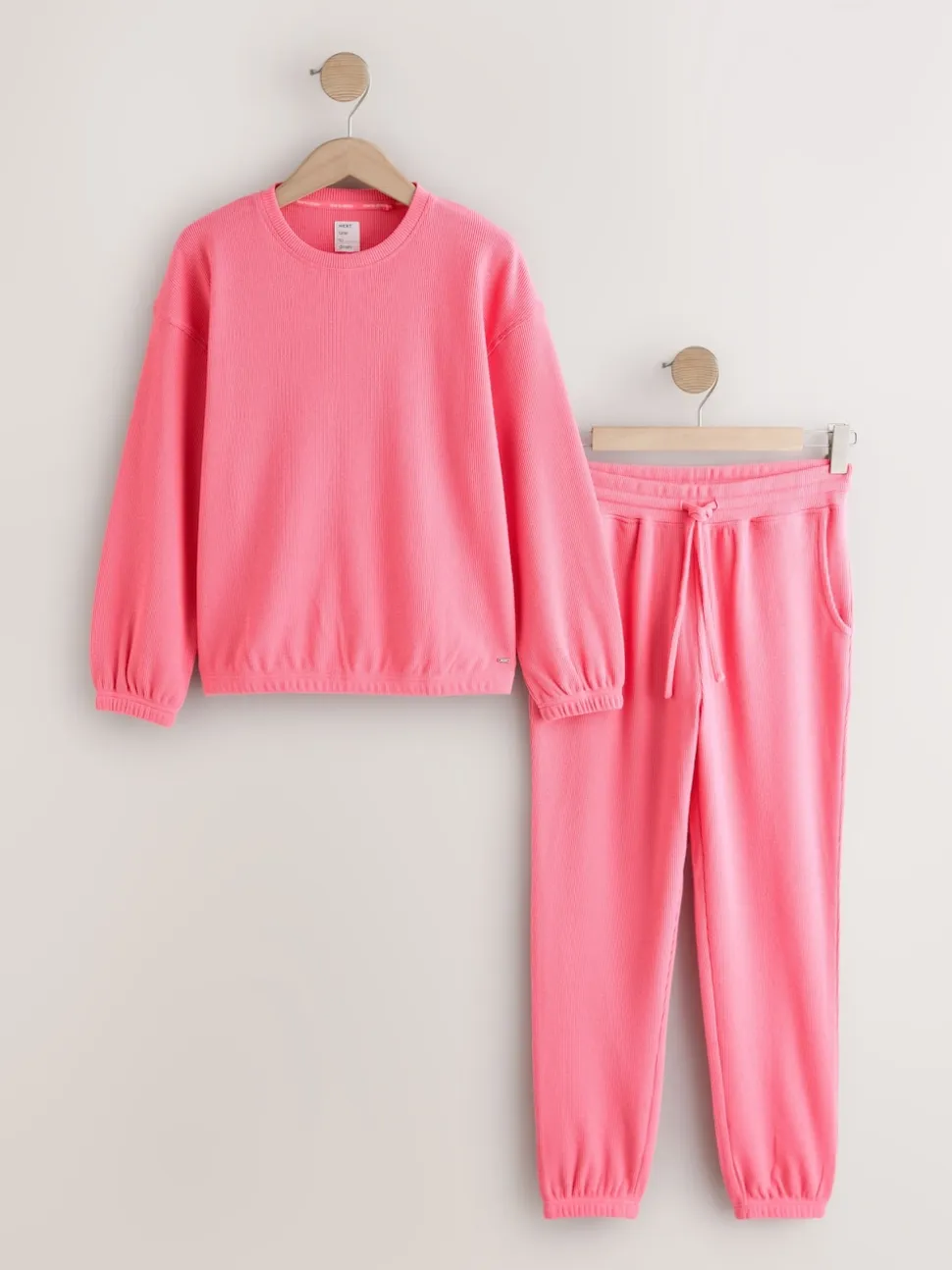 Bright Pink Cosy Waffle Long Sleeve Pyjamas