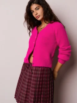Bright Pink Heart Button Cardigan With Wool