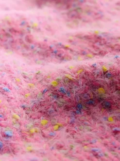 Bright Pink Neppy Fuzzy Texture V-Neck Knitted Jumper