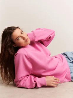 Bright Pink Relaxed Fit Heavyweight Longline Crew Neck Sweatshirt