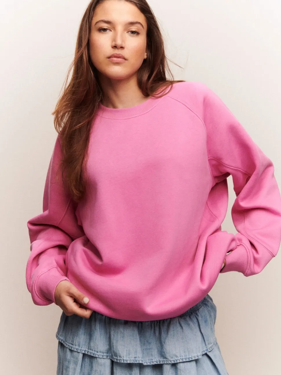 Bright Pink Relaxed Fit Heavyweight Longline Crew Neck Sweatshirt