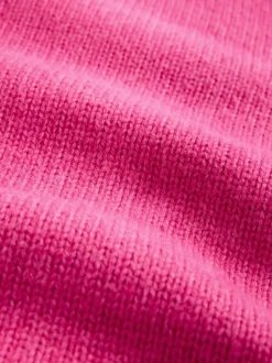 Bright Pink Stand Neck Chunky Knit Jumper With Wool