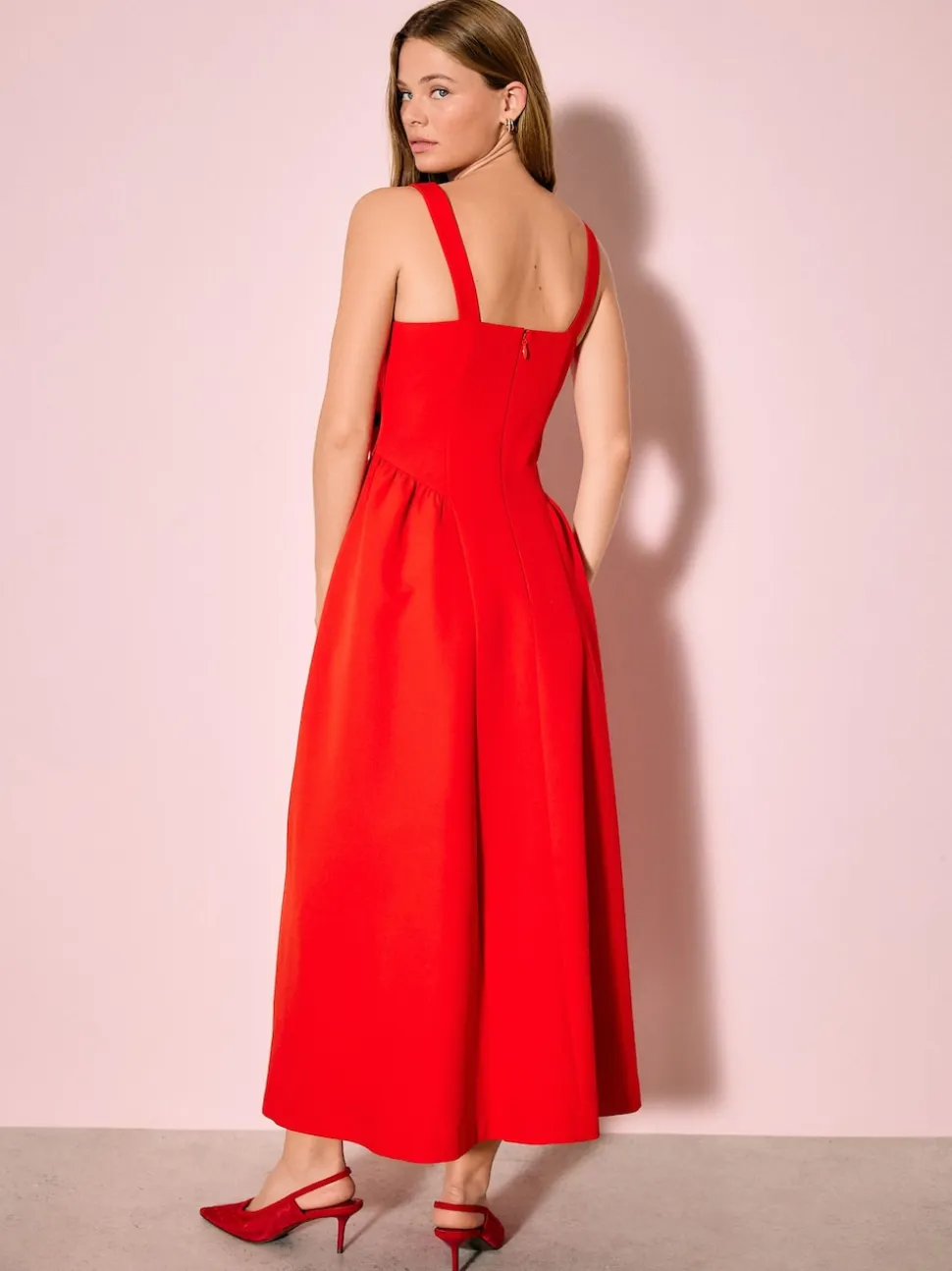 Bright Red Occasion Cinched Waist Maxi Dress